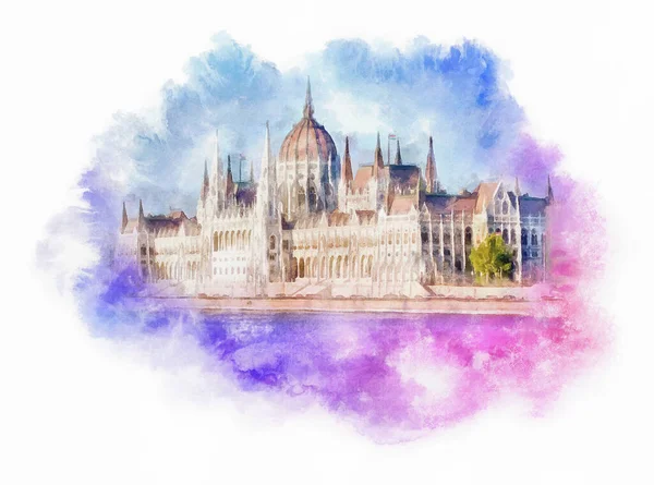 Macaristan Parlamento Binası Suluboya Resimleme Budapeşte Macaristan — Stok fotoğraf