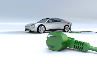 Modern elektrikli araba ve klima prizi var.