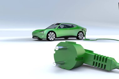 Modern elektrikli araba ve klima prizi var.