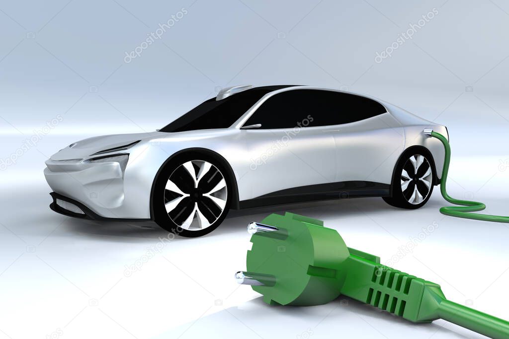 modern electric car with an AC power plug