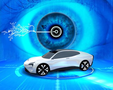modern driverless car, autonomous driving, eye, clipart