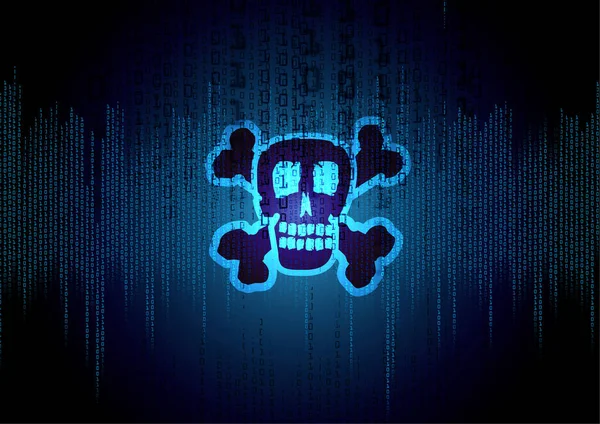 Computer screen, skull on a display with blue background