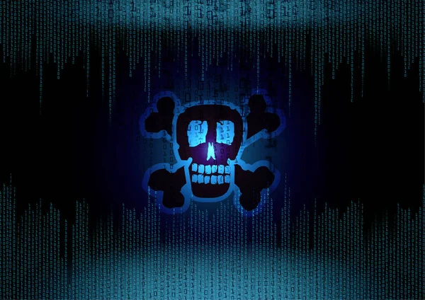 Computadora Skull Candado Una Pantalla Con Fondo Azul —  Fotos de Stock