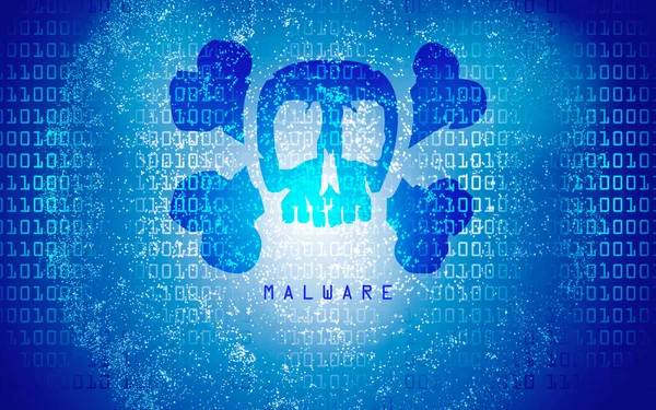 Malware Computerbildschirm Totenkopf Auf Einem Bildschirm Mit Blauem Hintergrund — Stockfoto