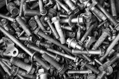 Yakın somun ve cıvata arka plan: siyah ve beyaz