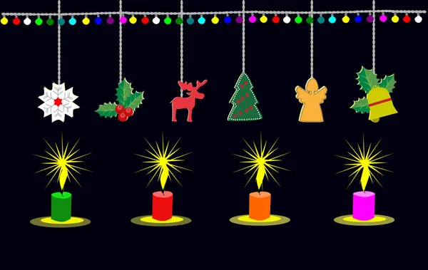 Чотири Свічки Освітлення Різдво Існує Чорному Тлі — стоковий вектор