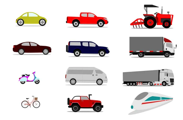Set Vehicles White Background Isolated Collection Transportation — Stock Vector