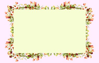 Sarı arka plan ile çitin dört tarafında renkli çiçekler