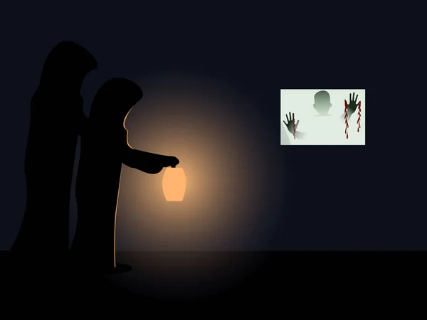 Fenerlerle yürüyen siyah cüppeli adam. Cam odakanlı bir elin gölgesi vardı..