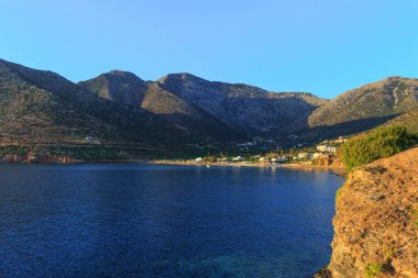 Panorama Bali, güneşli bir sabah erken Crete, Yunanistan