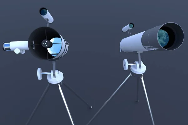 三脚架上的望远镜的三维插图 望远镜在部分 伸缩装置 — 图库照片