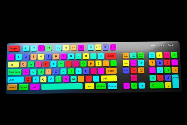 Rendering Keyboard Met Veelkleurige Toetsen Geïsoleerd Rechtenvrije Stockafbeeldingen