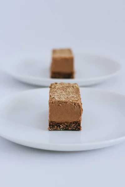 Dessert Crudo Cioccolato Mousse Una Base Noce — Foto Stock