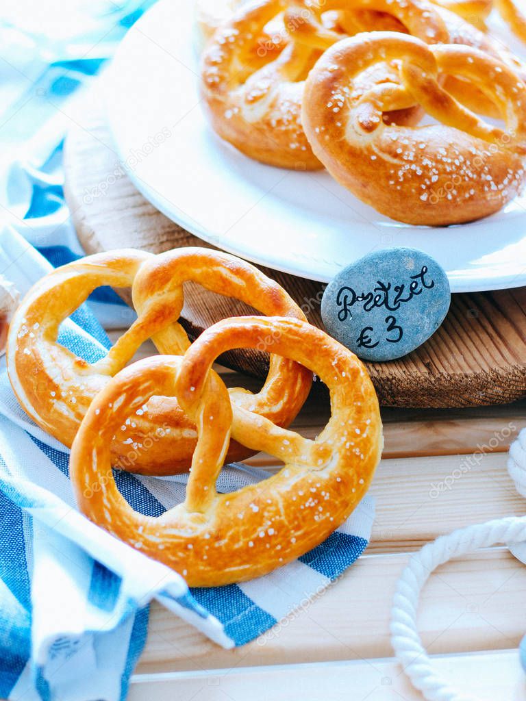 Homemade whole meal pretzels with salt, Oktobetfest