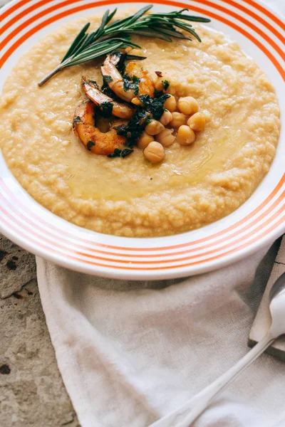 Chickpea soup with shrimp and garlic — Stock Image Chickpea Soup Shrimp Garlic Royalty Free Stock Images