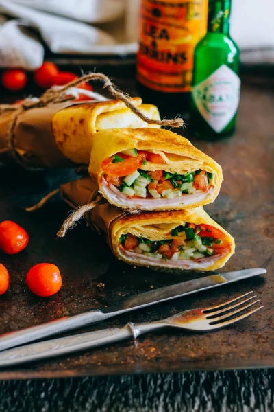 Surgut Russland Juni 2016 Burrito Mit Gemüse Zum Frühstück Auf — Stockfoto