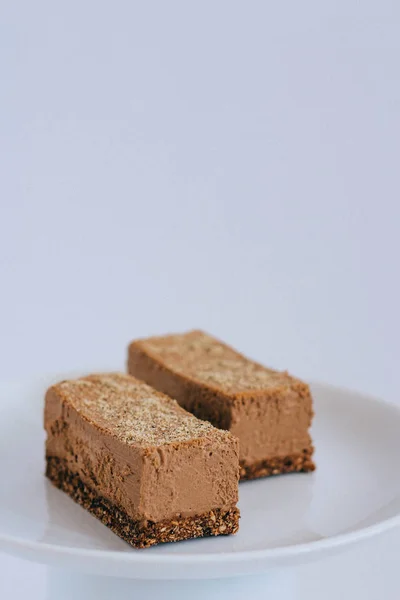 Dessert Crudo Cioccolato Mousse Una Base Noce — Foto Stock