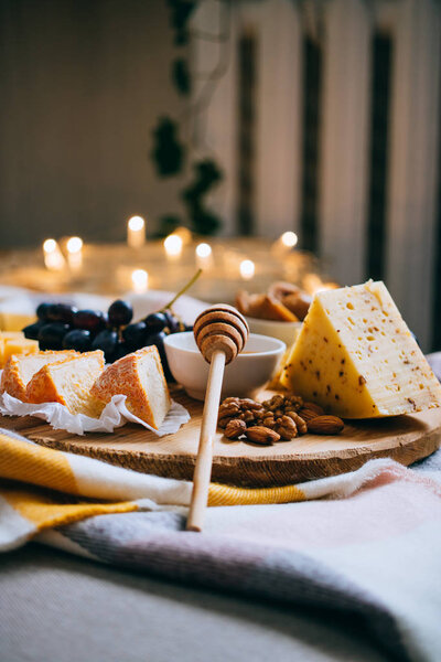 Cheese board, assorted cheese, comfort wine party dinner