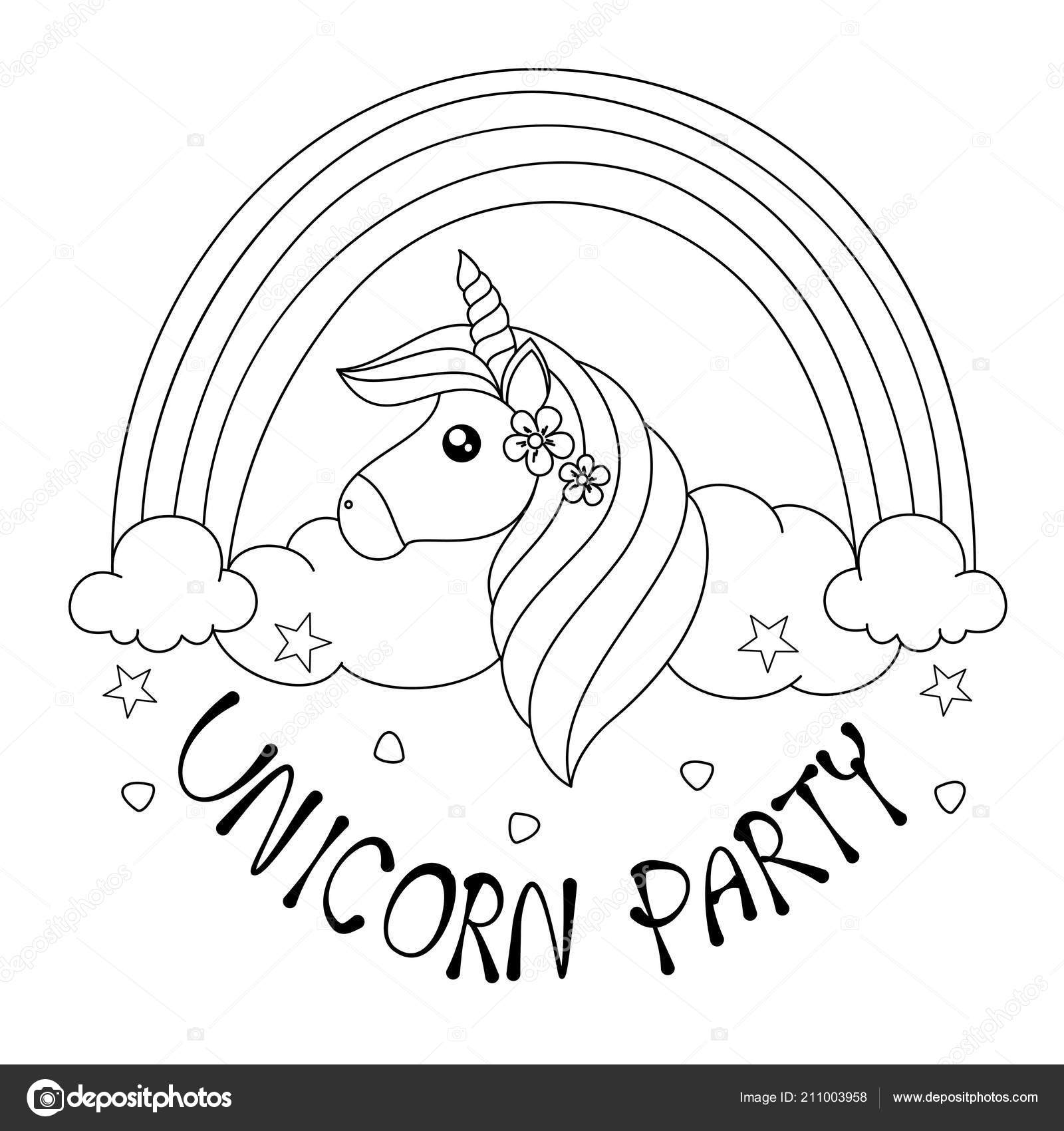 Coloring Book Page Unicorn Party Adult Vector Illustration Handdrawn ...
