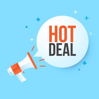 Konuşma balonu megafon sıcak anlaşma. Konsept reklam satışı.