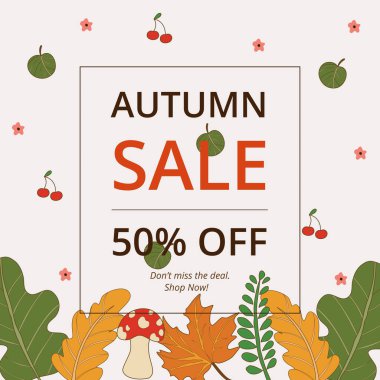 Sonbahar indirimi afişi. Düz dizayn. Vektör illüstrasyonu.