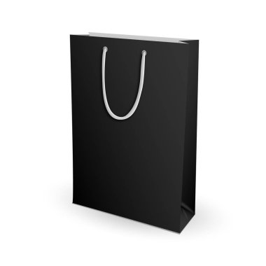 Boş alışveriş çantası için reklam ve marka. Beyaz arka plan üzerinde izole. Şablon hazır tasarımınız için alay. Ürün ambalaj vektör çizim.