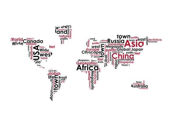 単語から作られた抽象的な世界地図 ベクトル図 — ストックベクタ