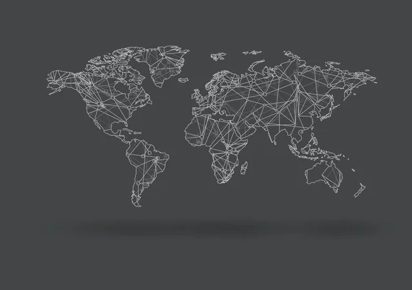 Mapa Del Mundo Vectorial Con Nodos Conectados Por Líneas Que — Archivo Imágenes Vectoriales