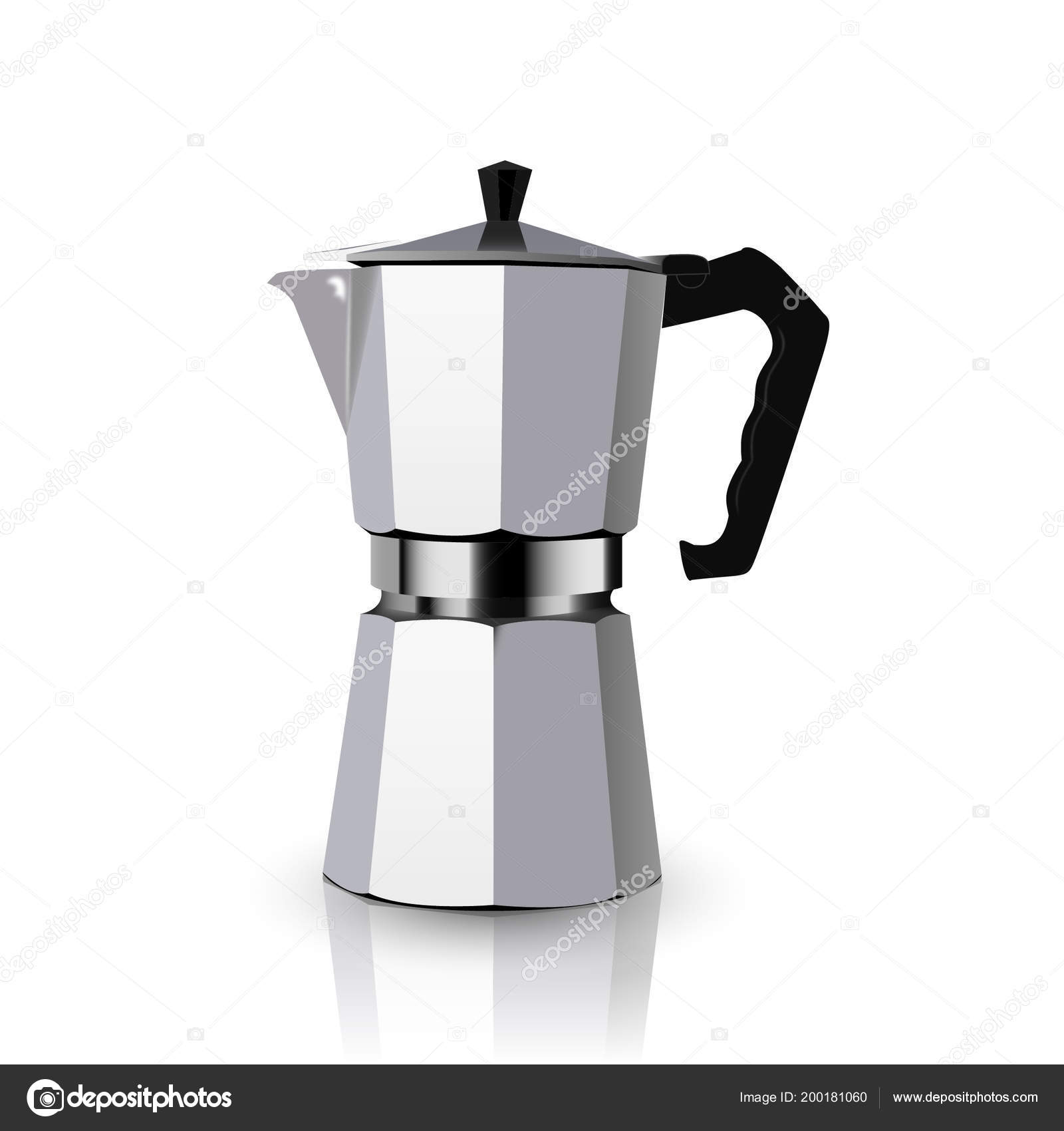 Italian Metallic Coffee Maker Isolated White Mocha Coffee Pot