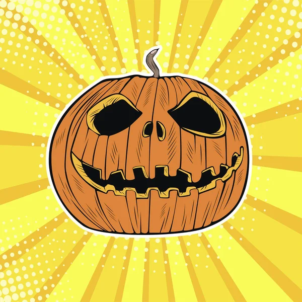Cabeça Abóbora Halloween Jack Ilustração Vetorial Estilo Cômico Retro Pop — Vetor de Stock