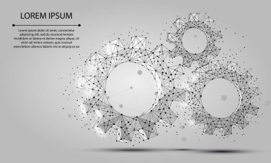 Gri dişli soyut çizgi ve nokta. Poligonal düşük poli arka plan noktalar ve çizgiler bağlanma. Vektör çizim bağlantı yapısı. 