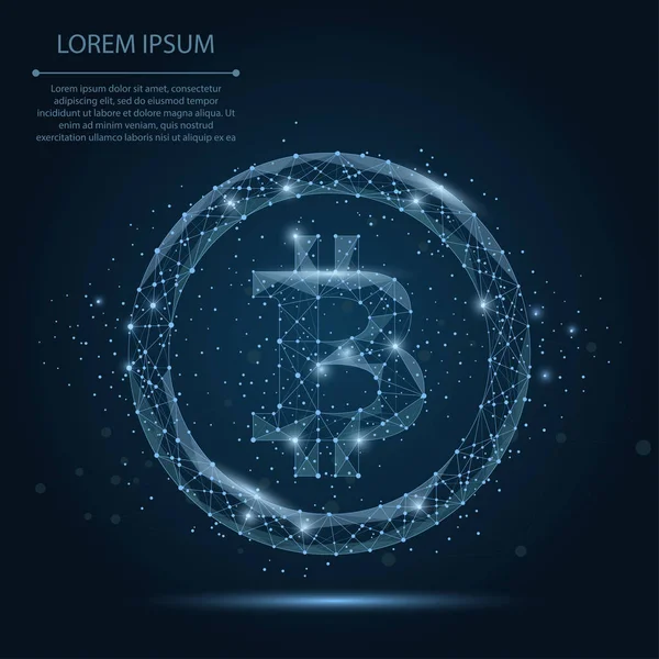 Soyut mash çizgi ve nokta Bitcoin. Vektör iş çizim. Poligonal düşük Poli para birimi