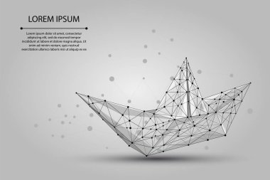 Poligonal tel kafes kafes nokta satır ve yıldız Origami Tekne. Kağıt gemi illüstrasyon vektör