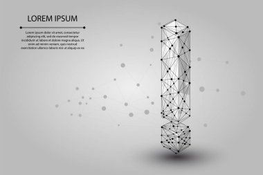 Noktalar, çizgiler ve şekiller oluşan bir ünlem işaretinin soyut resim. Vektör iş çizim. Uzay Poli, yıldız ve evren