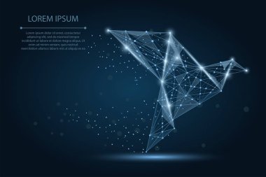 Soyut resim noktalar, çizgiler ve şekiller oluşan bir origami kağıt kuş. Vektör iş çizim. Uzay Poli, yıldız ve evren