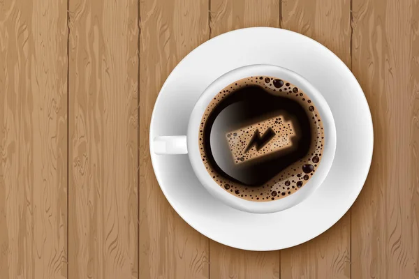Tasse Kaffee Mit Batterieenergie Auf Schaum Realistische Vektordarstellung — Stockvektor