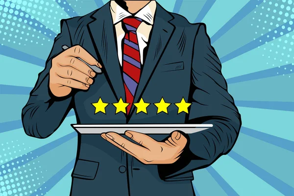 Five Stars Rating Quality Review Service Colorful Vector Illustration Pop — Stock Vector