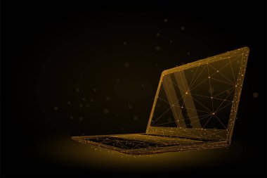 Düşük poli tel kafes Laptop. Pleksus çizgileri ve nokta vektör illüstrasyonu