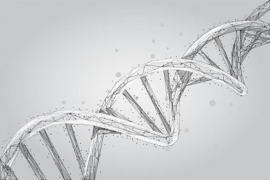 Soyut 3d poligonal tel kafes Dna molekülü sarmal spiral. Tıp bilimi, genetik biyoteknoloji, kimya biyolojisi, gen hücresi kavramı vektör illüstrasyonu