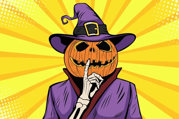 Halloween Dynia Charakter Uczynić Gest Ciszy Ilustracja Komiks Kreskówka Pop — Wektor stockowy