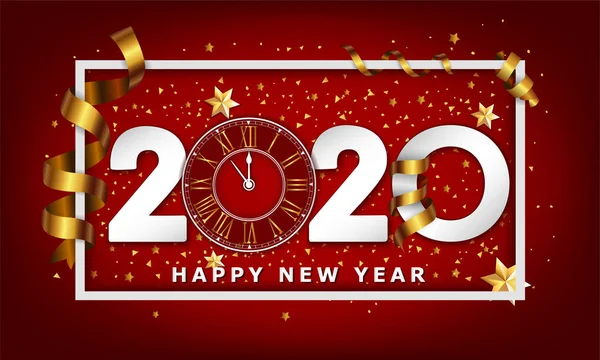 带时钟的2020年新年字体创作背景 — 图库矢量图片
