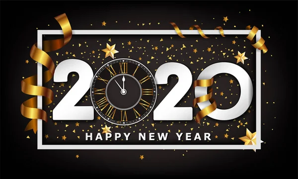 带时钟的2020年新年字体创作背景 — 图库矢量图片