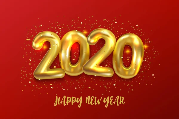 祝2020年新年快乐 金属金色气球编号2020的假日矢量图解 节日海报或横幅设计 — 图库矢量图片
