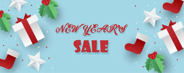 新年购物的销售横幅背景 祝您新年快乐 圣诞纸上有圣诞字样 网上商店或商店产品的设计 — 图库矢量图片