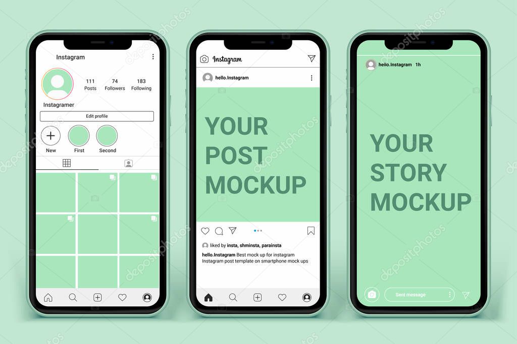 Instagram post template for profile and feed stories on smartphone. Social media mockup ui ux template layout Premium Vector