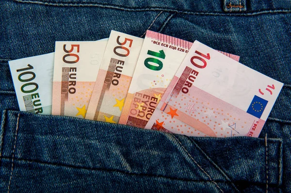 Dinero Euros Bolsillo — Foto de Stock