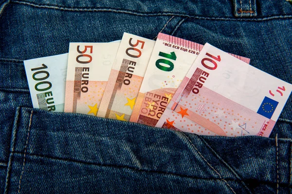 Dinero Euros Bolsillo — Foto de Stock