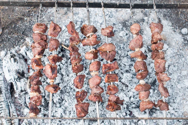 Shish Kebab Close Cooking Barbecue — Stock Photo, Image