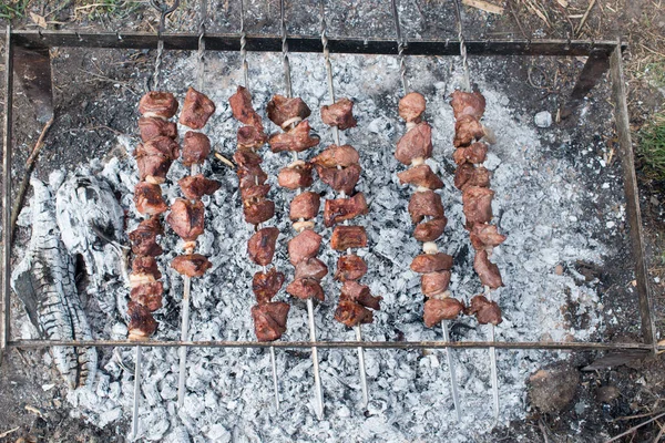 Shish Kebab Gros Plan Cuisson Barbecue — Photo