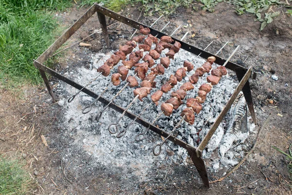 Shish Kebab Gros Plan Cuisson Barbecue — Photo